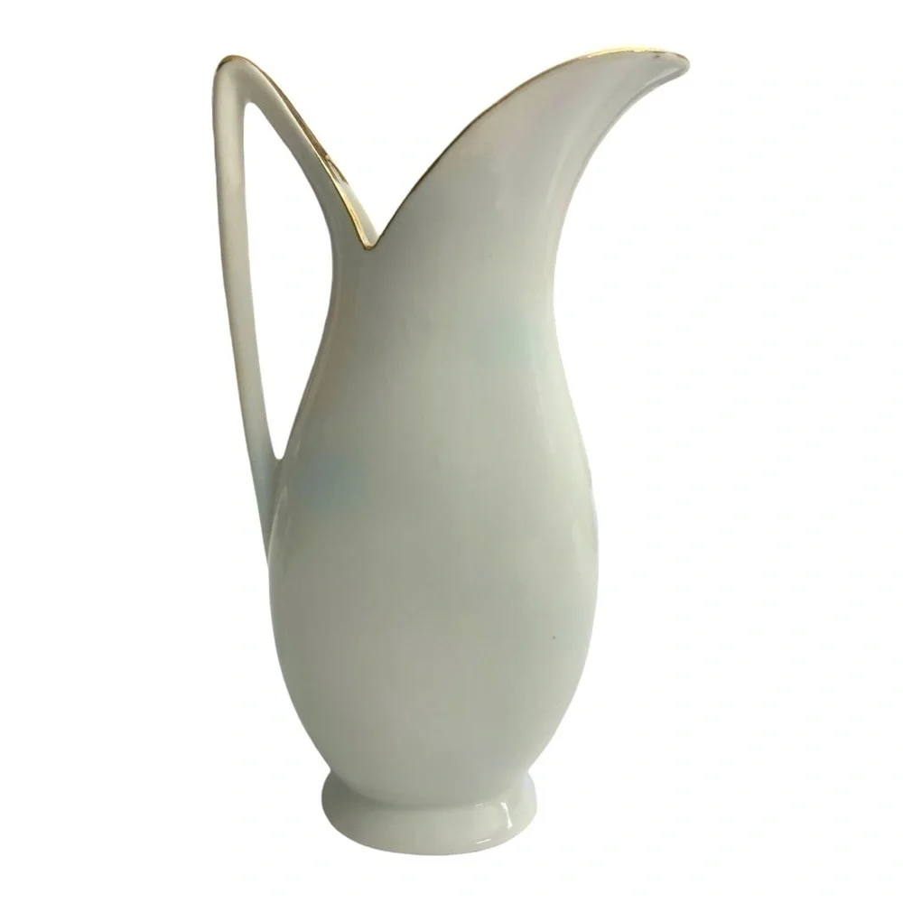 Vintage UCAGCO Japan Hand Painted Sailboat Ceramic Water Pitcher Vase 1950s